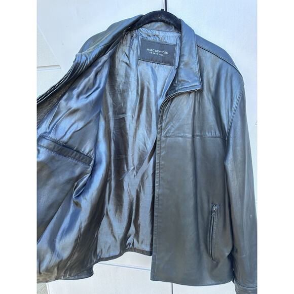 Marc New York Men's Black Zip Leather Jacket size L Moto Classic - Picture 4 of 10
